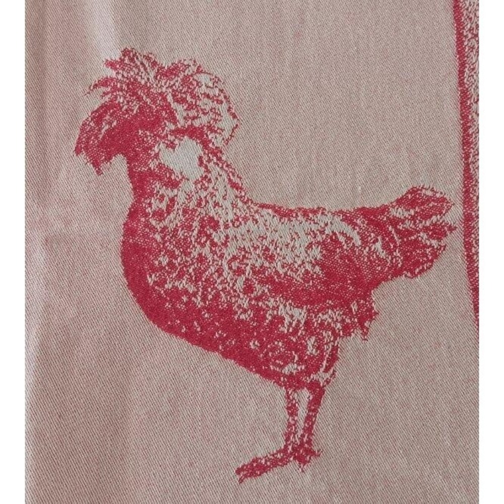 French Kitchen Dish Towel Red Cotton Chickens Hens St Roch France